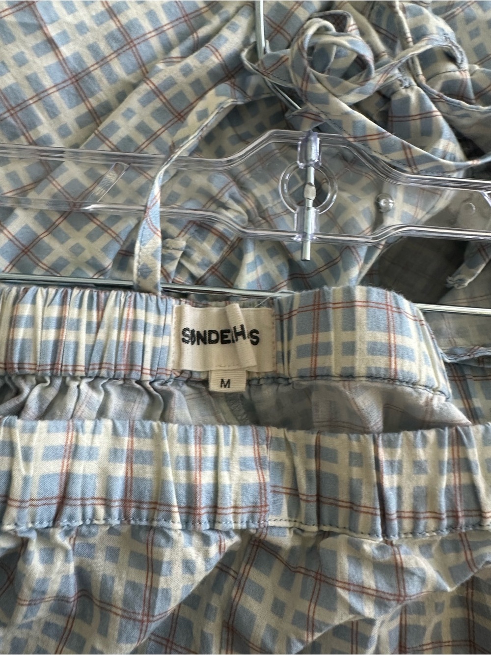 Two-Piece Plaid Lounge Set in Light Gray and White - Picture 6 of 6